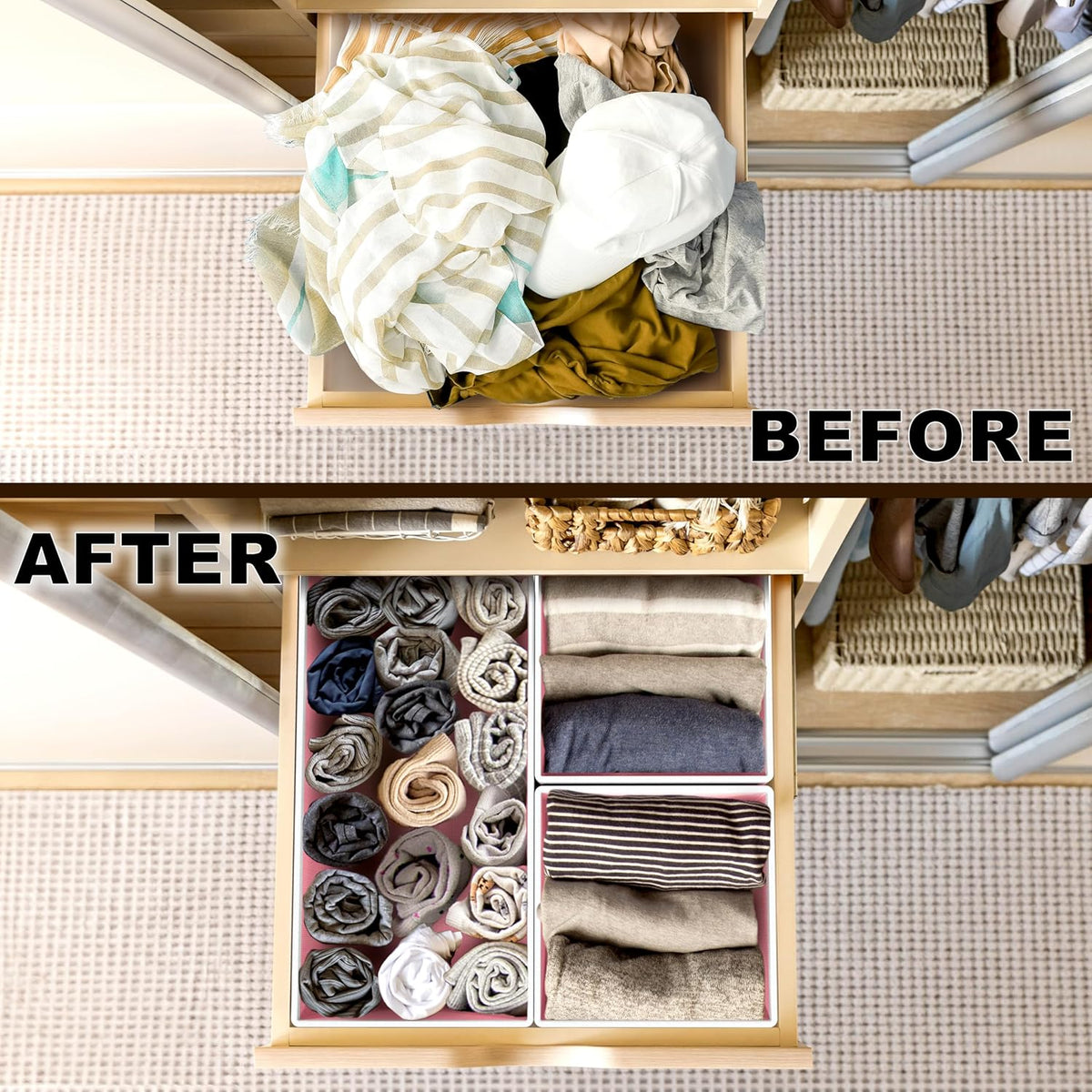 Underwear Drawer Organizer, Set of 4, Gray