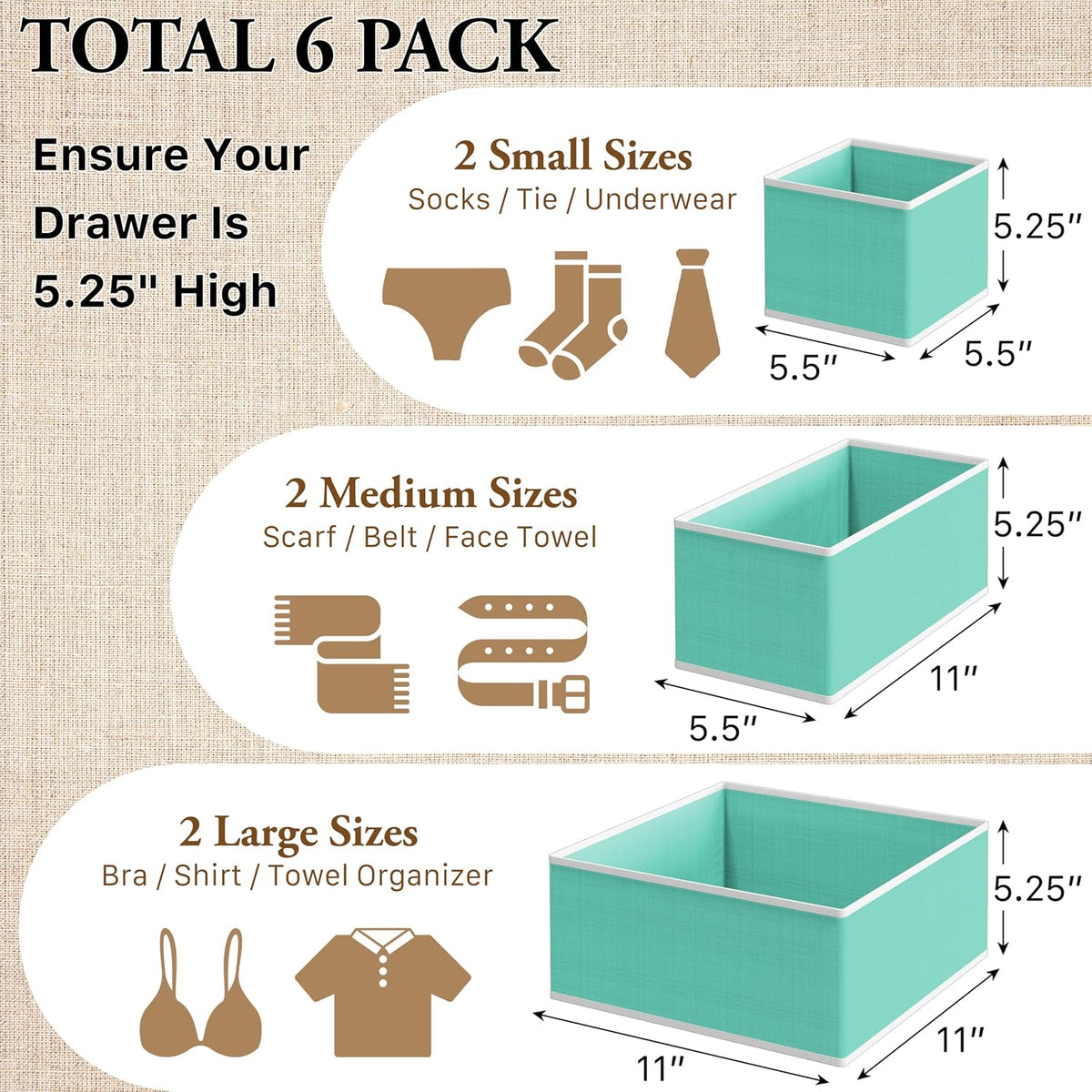 Underwear Drawer Organizer, Set of 4, Gray