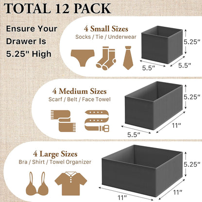 Underwear Drawer Organizer, Set of 4, Gray