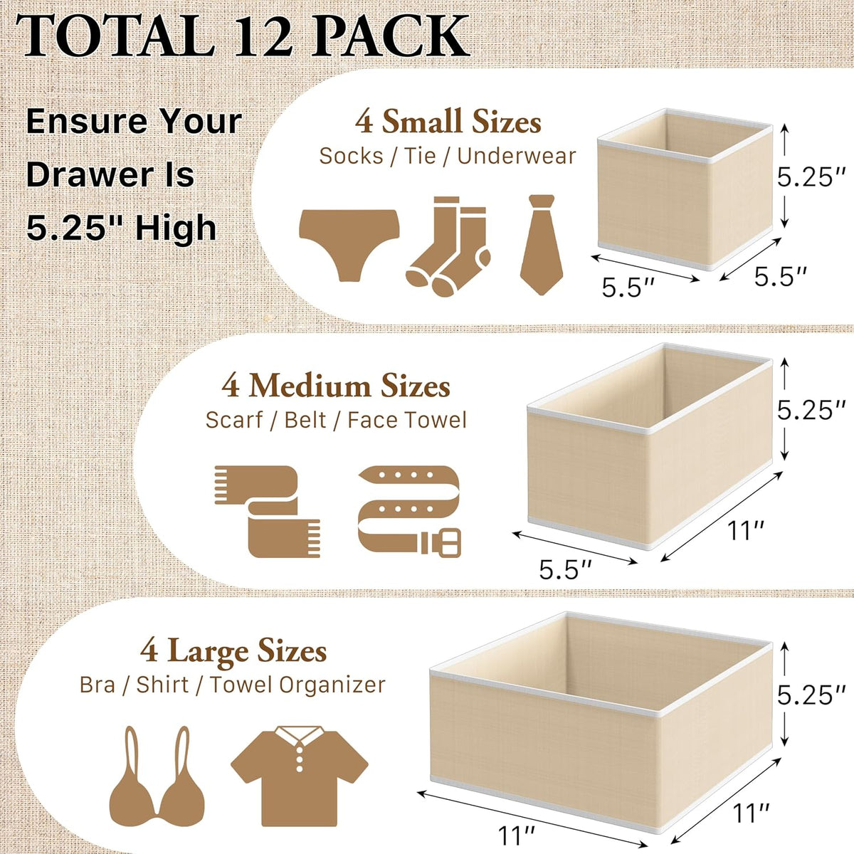 Underwear Drawer Organizer, Set of 4, Gray
