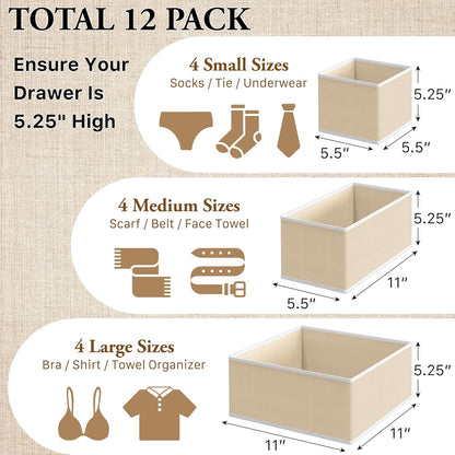 Underwear Drawer Organizer, Set of 4, Gray