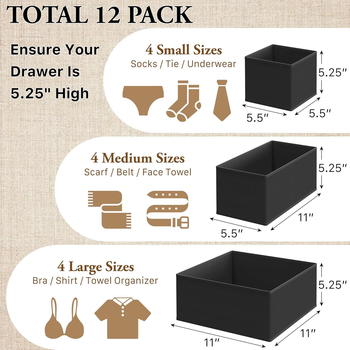 Underwear Drawer Organizer, Set of 4, Gray