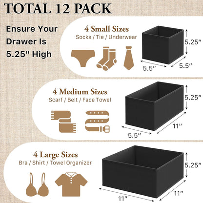 Underwear Drawer Organizer, Set of 4, Gray