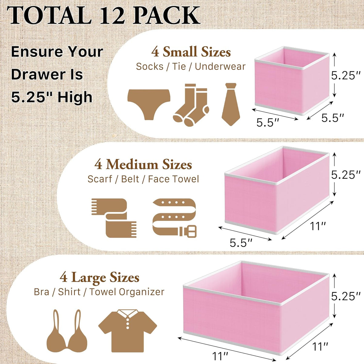 Underwear Drawer Organizer, Set of 4, Gray