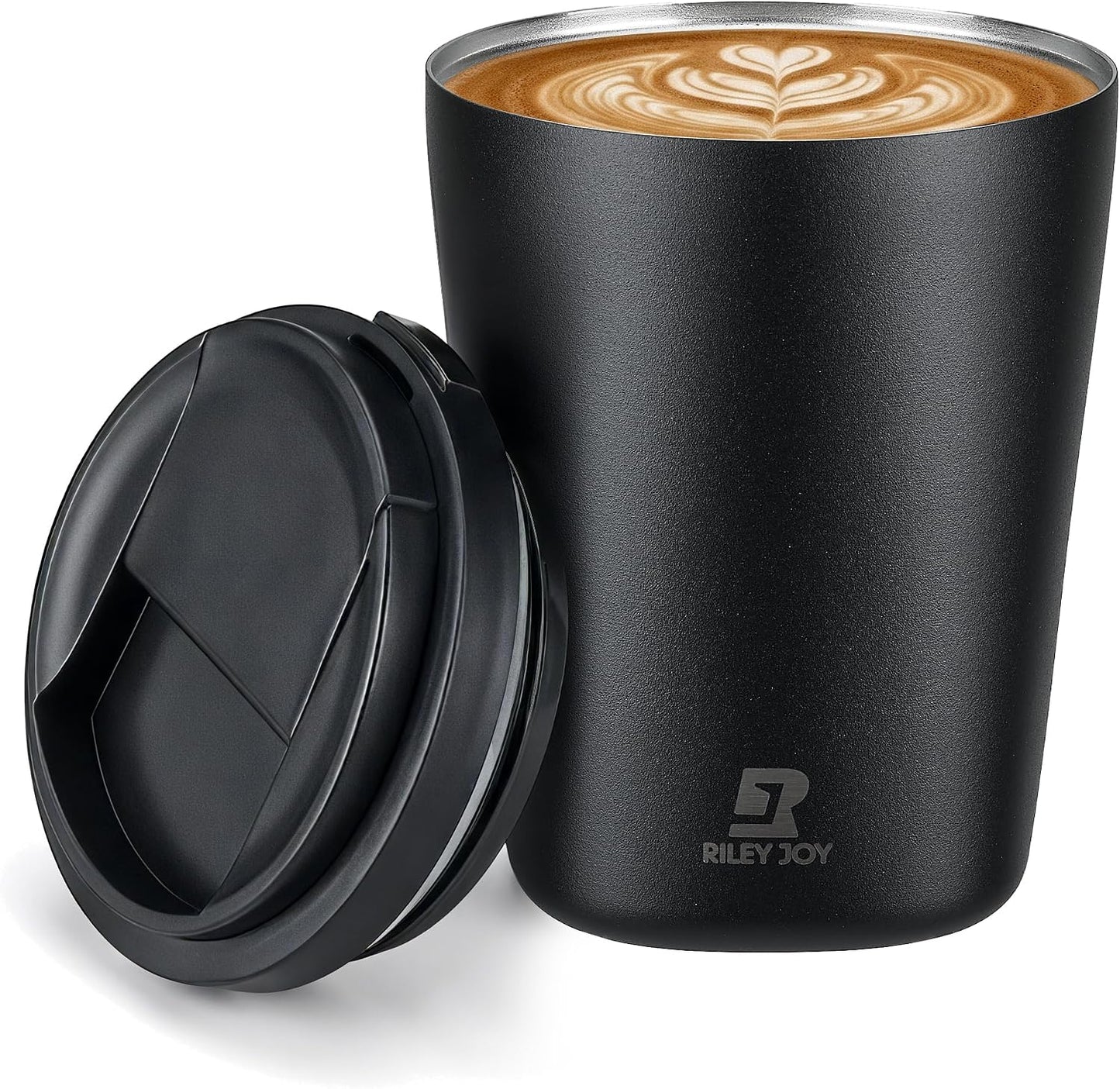 12oz Insulated Travel Coffee Mug, Hot & Iced Coffee Cups with Lids, White | 100% Leak Proof, Stainless Steel Vacuum Insulated, Cup holder Friendly, One-Touch Open, To Go, Reusable, Coffee Tumbler