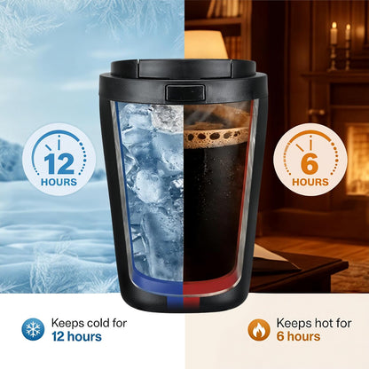 12oz Insulated Travel Coffee Mug, Hot & Iced Coffee Cups with Lids, White | 100% Leak Proof, Stainless Steel Vacuum Insulated, Cup holder Friendly, One-Touch Open, To Go, Reusable, Coffee Tumbler