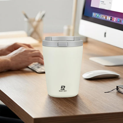 12oz Insulated Travel Coffee Mug, Hot & Iced Coffee Cups with Lids, White | 100% Leak Proof, Stainless Steel Vacuum Insulated, Cup holder Friendly, One-Touch Open, To Go, Reusable, Coffee Tumbler