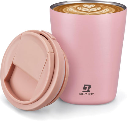 12oz Insulated Travel Coffee Mug, Hot & Iced Coffee Cups with Lids, White | 100% Leak Proof, Stainless Steel Vacuum Insulated, Cup holder Friendly, One-Touch Open, To Go, Reusable, Coffee Tumbler