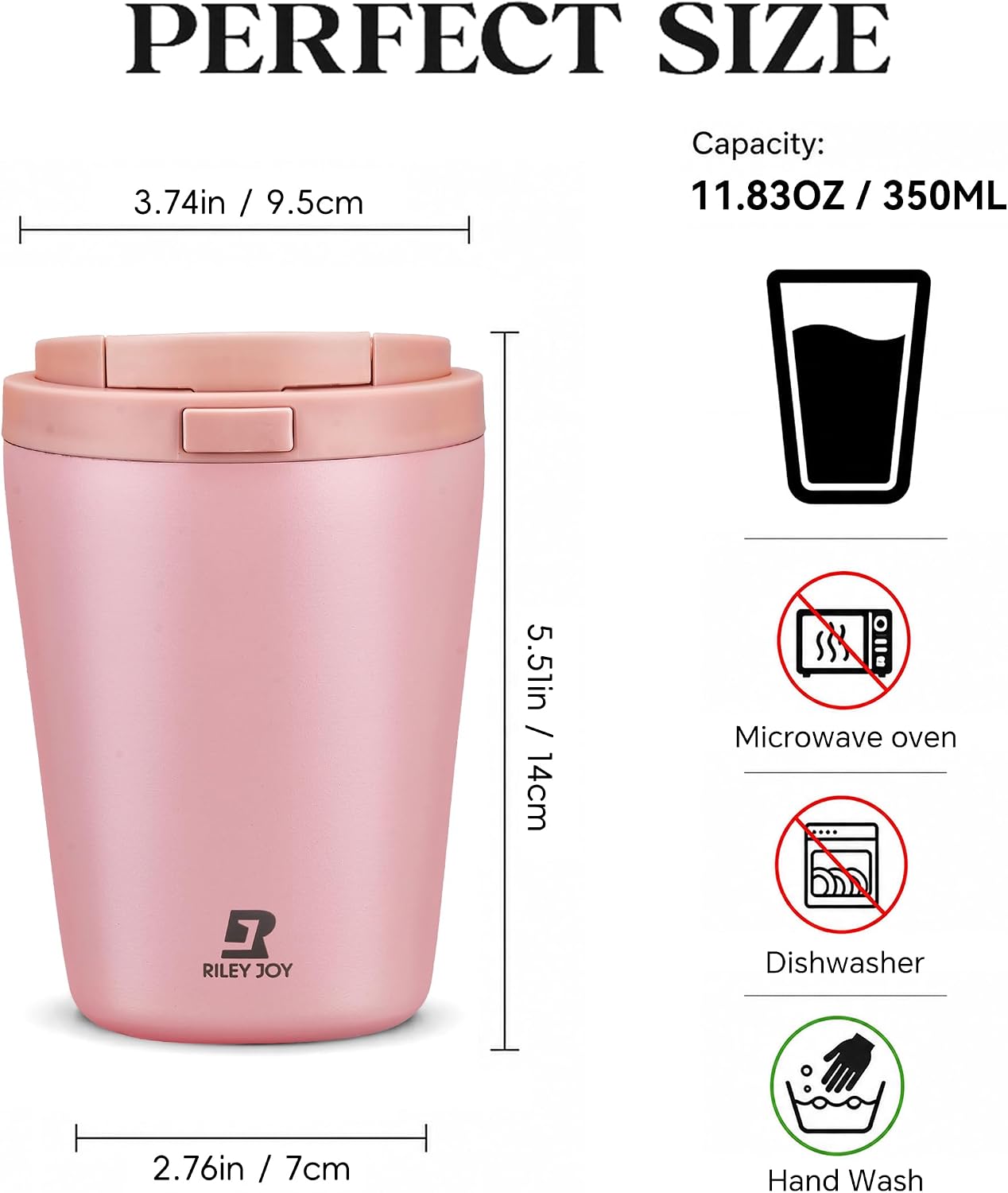 12oz Insulated Travel Coffee Mug, Hot & Iced Coffee Cups with Lids, White | 100% Leak Proof, Stainless Steel Vacuum Insulated, Cup holder Friendly, One-Touch Open, To Go, Reusable, Coffee Tumbler