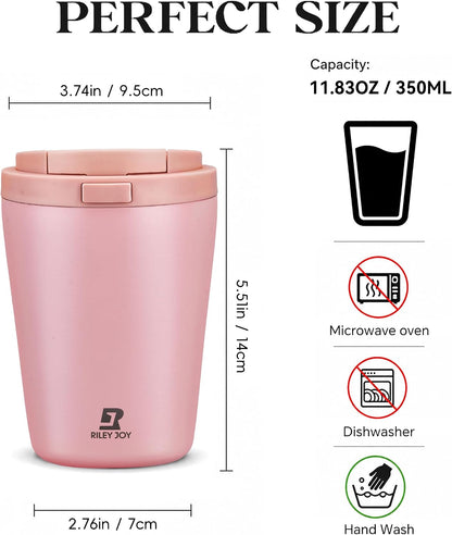 12oz Insulated Travel Coffee Mug, Hot & Iced Coffee Cups with Lids, White | 100% Leak Proof, Stainless Steel Vacuum Insulated, Cup holder Friendly, One-Touch Open, To Go, Reusable, Coffee Tumbler