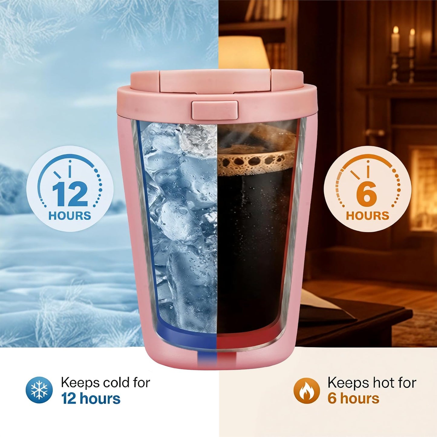 12oz Insulated Travel Coffee Mug, Hot & Iced Coffee Cups with Lids, White | 100% Leak Proof, Stainless Steel Vacuum Insulated, Cup holder Friendly, One-Touch Open, To Go, Reusable, Coffee Tumbler