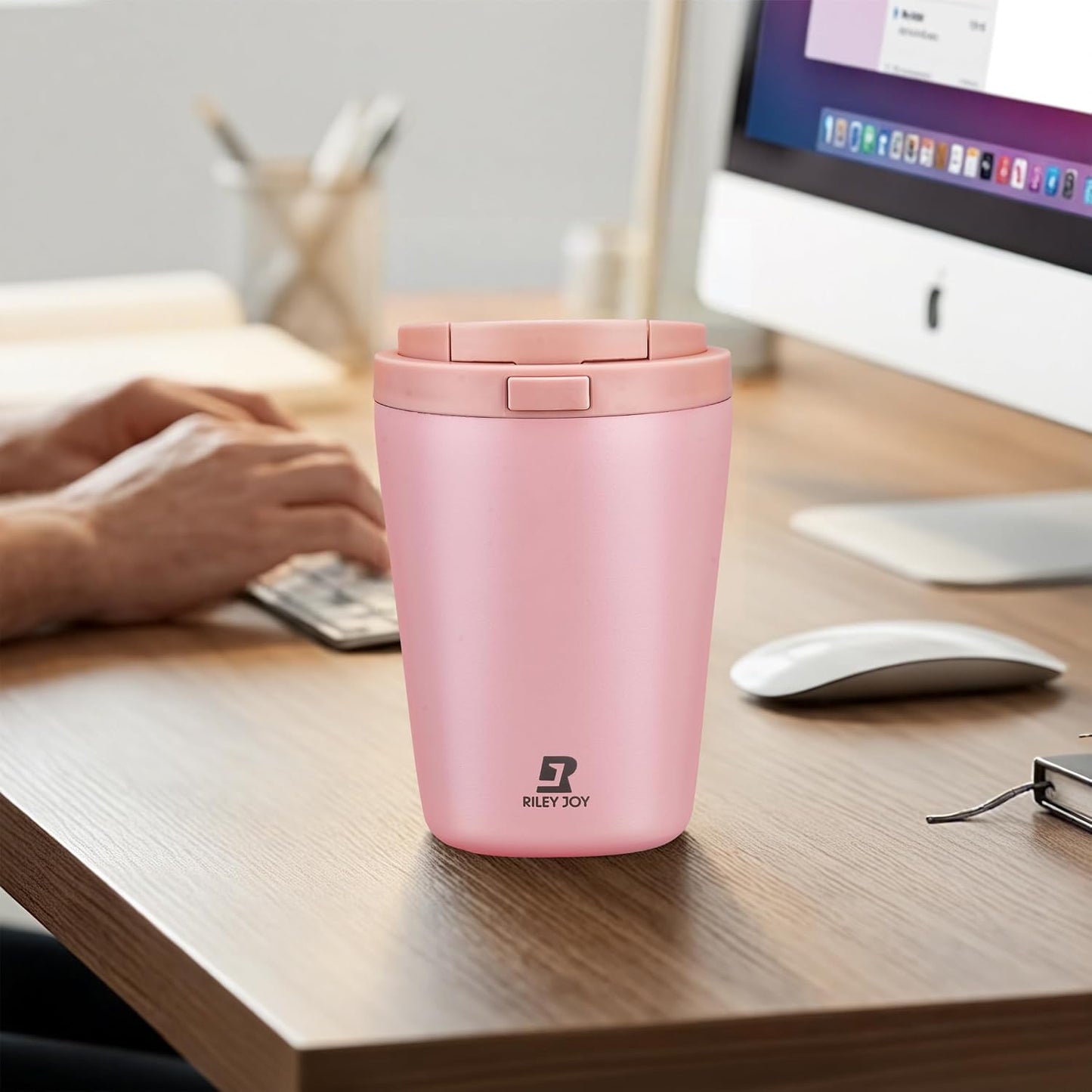 12oz Insulated Travel Coffee Mug, Hot & Iced Coffee Cups with Lids, White | 100% Leak Proof, Stainless Steel Vacuum Insulated, Cup holder Friendly, One-Touch Open, To Go, Reusable, Coffee Tumbler