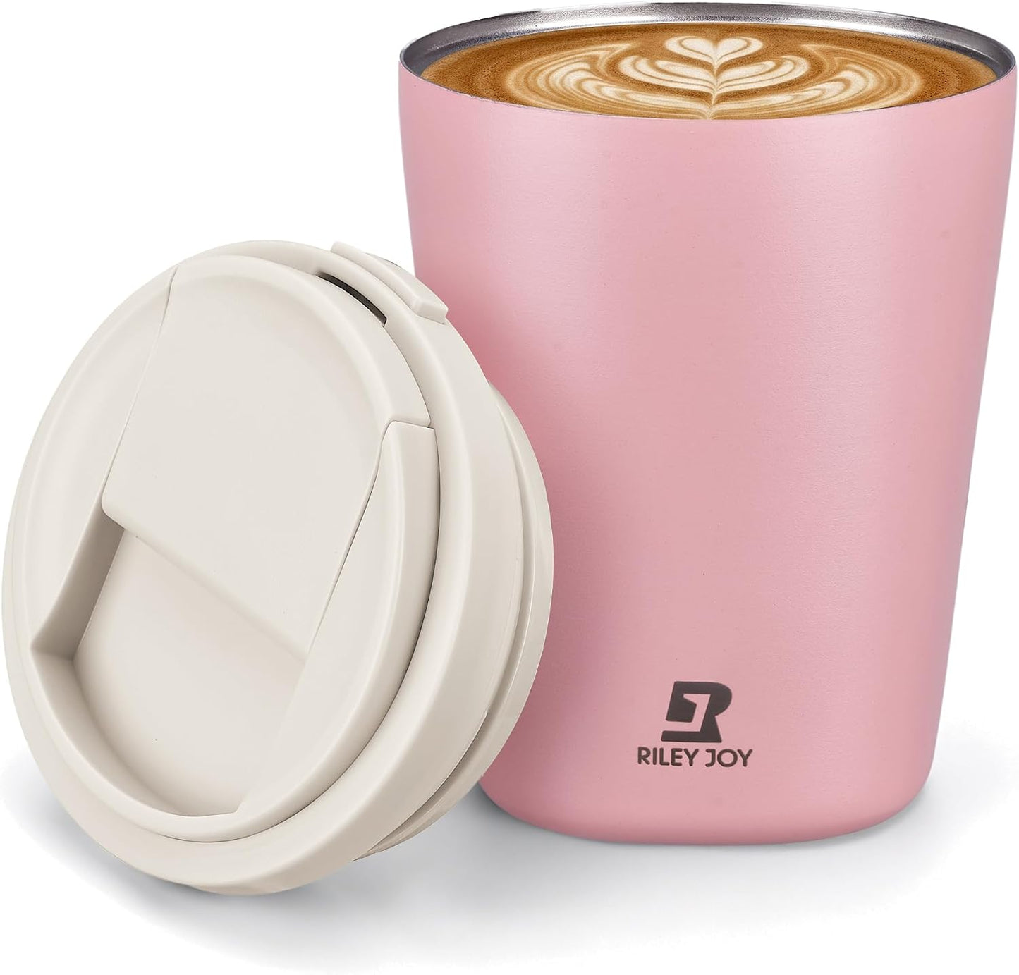 12oz Insulated Travel Coffee Mug, Hot & Iced Coffee Cups with Lids, White | 100% Leak Proof, Stainless Steel Vacuum Insulated, Cup holder Friendly, One-Touch Open, To Go, Reusable, Coffee Tumbler