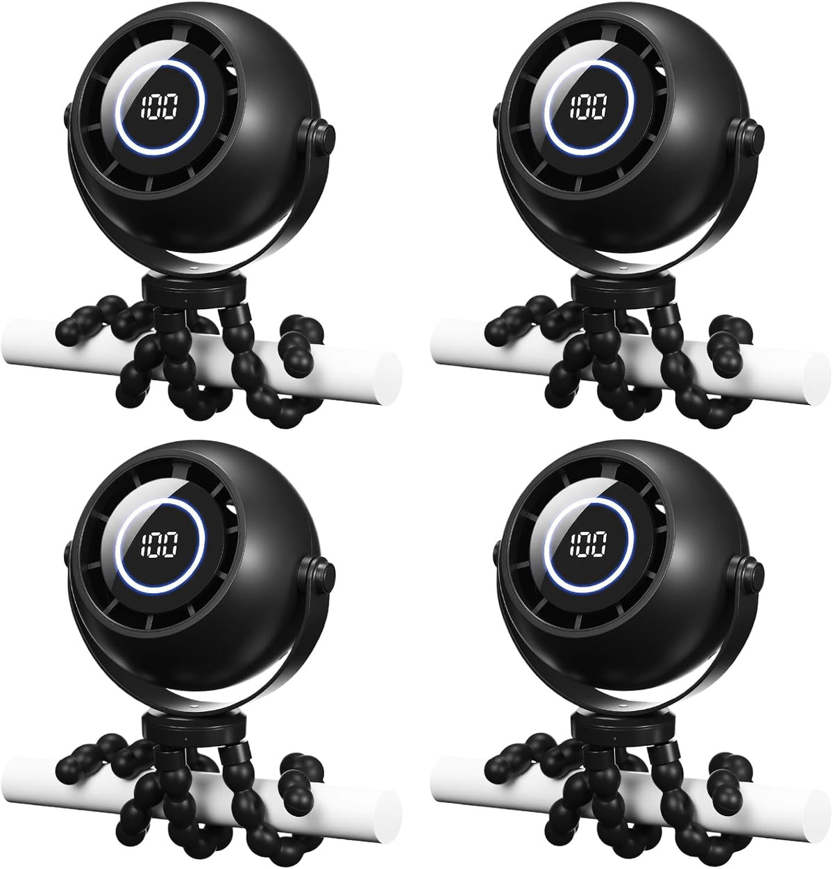 2 Pack Clip-On Stroller Fan 4000mAh, 3 Speeds 360° LED Display