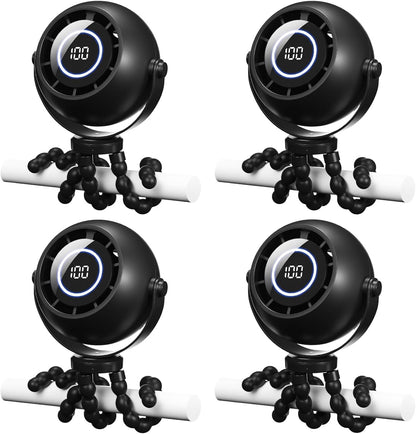 2 Pack Clip-On Stroller Fan 4000mAh, 3 Speeds 360° LED Display