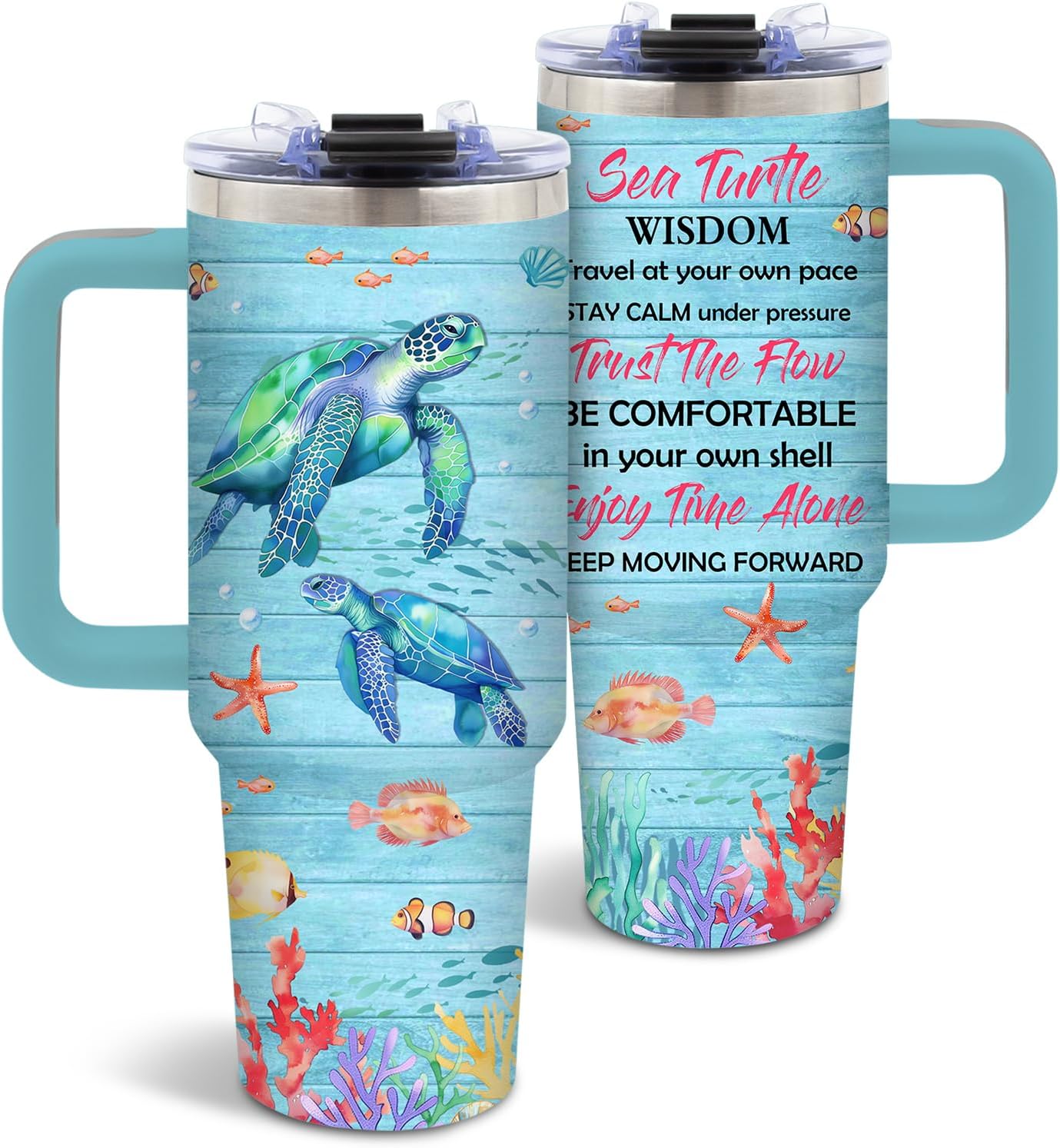 Sea Turtle Tumbler 40oz, Blue Turtles Cup Gifts for Women | Ocean Themed Tumbler for Beach Lovers Leakproof, Cute Animal Print Water Bottle, Ideal Gifts for Sea Turtle Lover, 1 Pack