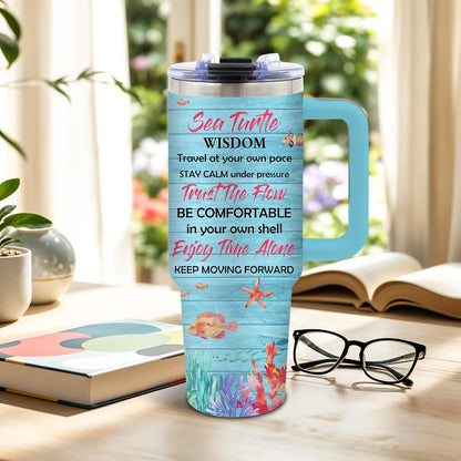 Sea Turtle Tumbler 40oz, Blue Turtles Cup Gifts for Women | Ocean Themed Tumbler for Beach Lovers Leakproof, Cute Animal Print Water Bottle, Ideal Gifts for Sea Turtle Lover, 1 Pack