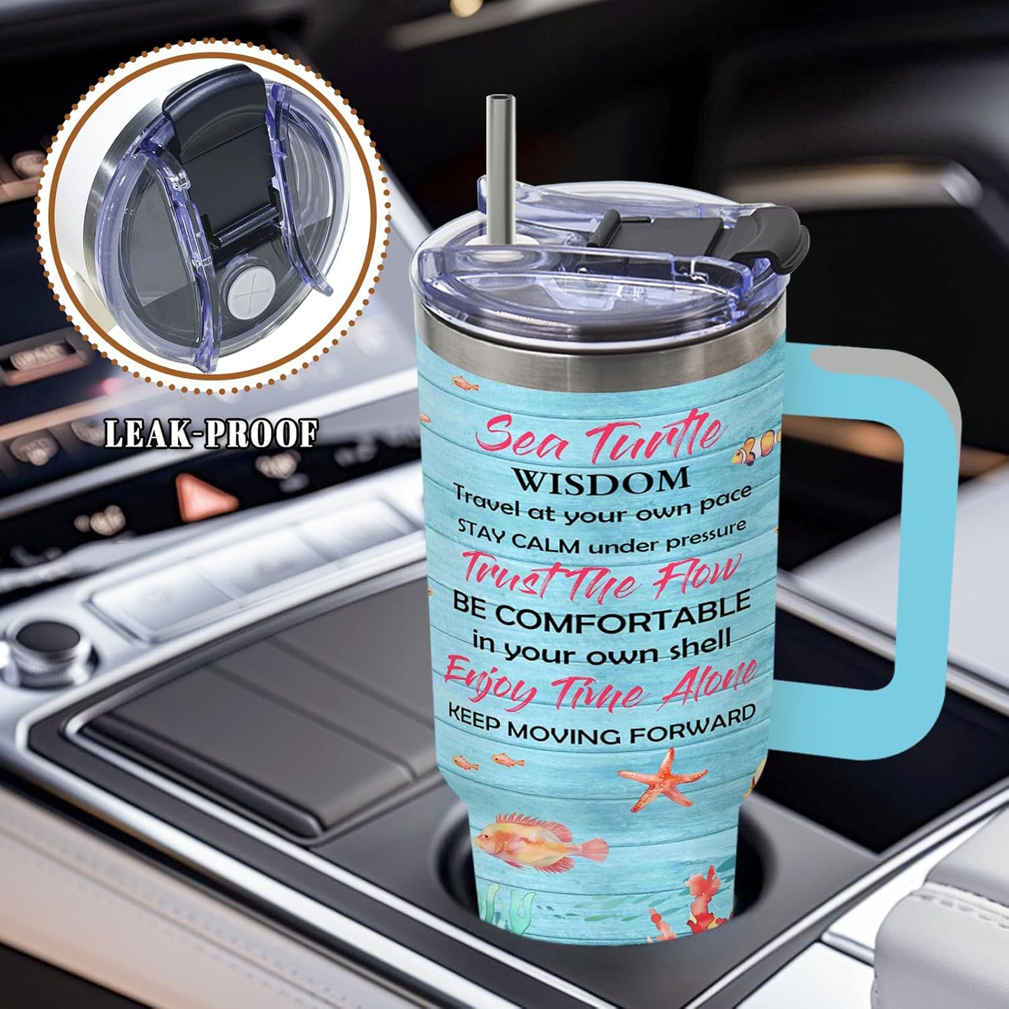 Sea Turtle Tumbler 40oz, Blue Turtles Cup Gifts for Women | Ocean Themed Tumbler for Beach Lovers Leakproof, Cute Animal Print Water Bottle, Ideal Gifts for Sea Turtle Lover, 1 Pack
