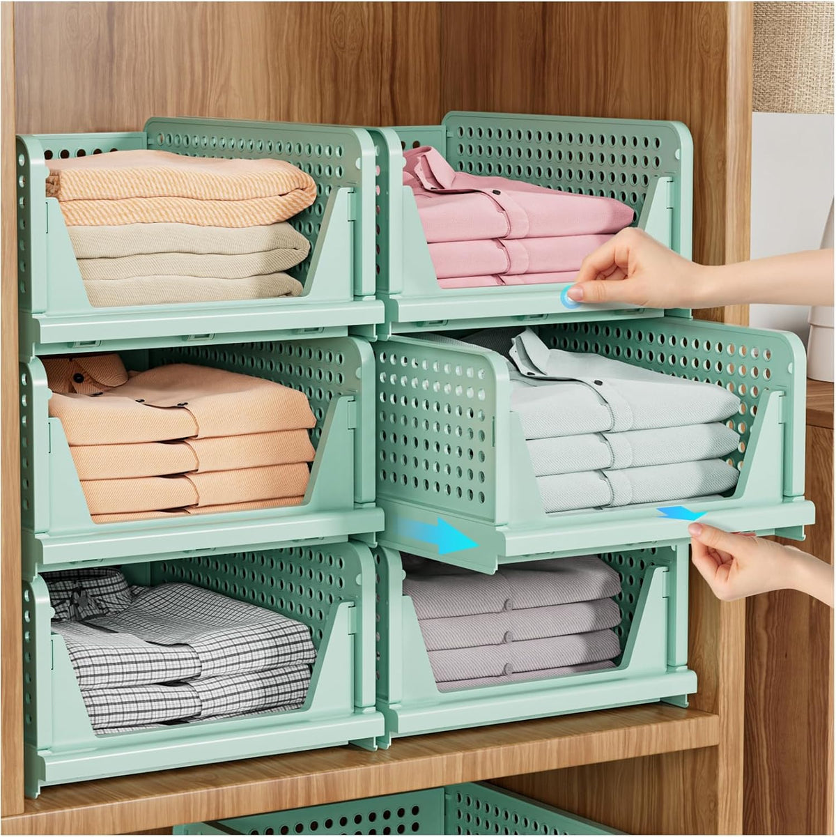 Stackable Closet Organizer Box, Multifunctional & Foldable Closet Storage Basket for Bathroom Kitchen Laundry Room Wardrobe Storage, Space-Saving Clothes Storage Drawer Organizer, Pink