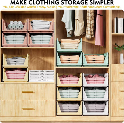 Stackable Closet Organizer Box, Multifunctional & Foldable Closet Storage Basket for Bathroom Kitchen Laundry Room Wardrobe Storage, Space-Saving Clothes Storage Drawer Organizer, Pink