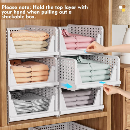 Stackable Closet Organizer Box, Multifunctional & Foldable Closet Storage Basket for Bathroom Kitchen Laundry Room Wardrobe Storage, Space-Saving Clothes Storage Drawer Organizer, Pink