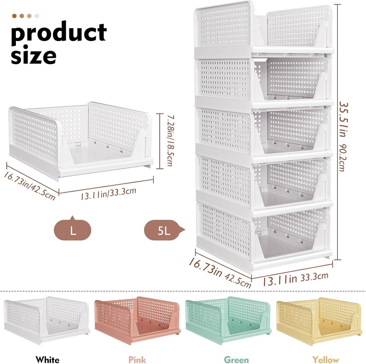 Stackable Closet Organizer Box, Multifunctional & Foldable Closet Storage Basket for Bathroom Kitchen Laundry Room Wardrobe Storage, Space-Saving Clothes Storage Drawer Organizer, Pink
