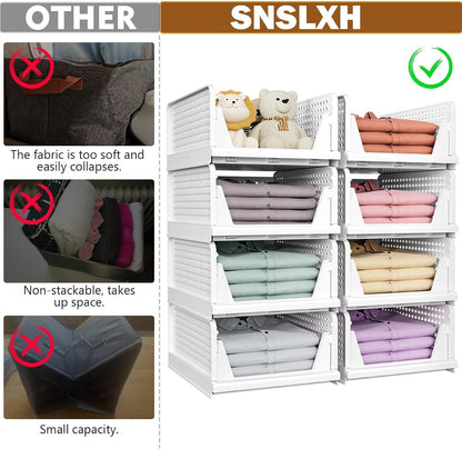 Stackable Closet Organizer Box, Multifunctional & Foldable Closet Storage Basket for Bathroom Kitchen Laundry Room Wardrobe Storage, Space-Saving Clothes Storage Drawer Organizer, Pink