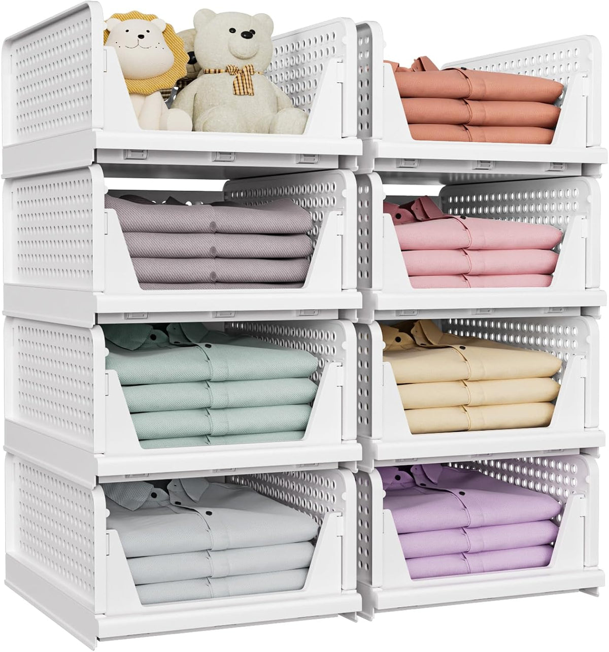 Stackable Closet Organizer Box, Multifunctional & Foldable Closet Storage Basket for Bathroom Kitchen Laundry Room Wardrobe Storage, Space-Saving Clothes Storage Drawer Organizer, Pink