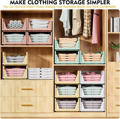 Stackable Closet Organizer Box, Multifunctional & Foldable Closet Storage Basket for Bathroom Kitchen Laundry Room Wardrobe Storage, Space-Saving Clothes Storage Drawer Organizer, Pink