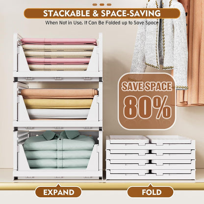Stackable Closet Organizer Box, Multifunctional & Foldable Closet Storage Basket for Bathroom Kitchen Laundry Room Wardrobe Storage, Space-Saving Clothes Storage Drawer Organizer, Pink