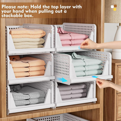 Stackable Closet Organizer Box, Multifunctional & Foldable Closet Storage Basket for Bathroom Kitchen Laundry Room Wardrobe Storage, Space-Saving Clothes Storage Drawer Organizer, Pink
