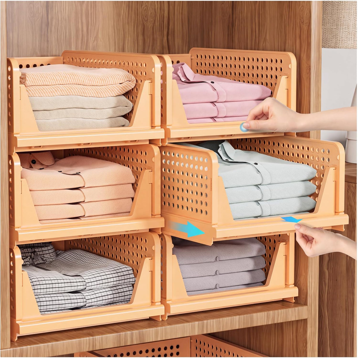 Stackable Closet Organizer Box, Multifunctional & Foldable Closet Storage Basket for Bathroom Kitchen Laundry Room Wardrobe Storage, Space-Saving Clothes Storage Drawer Organizer, Pink