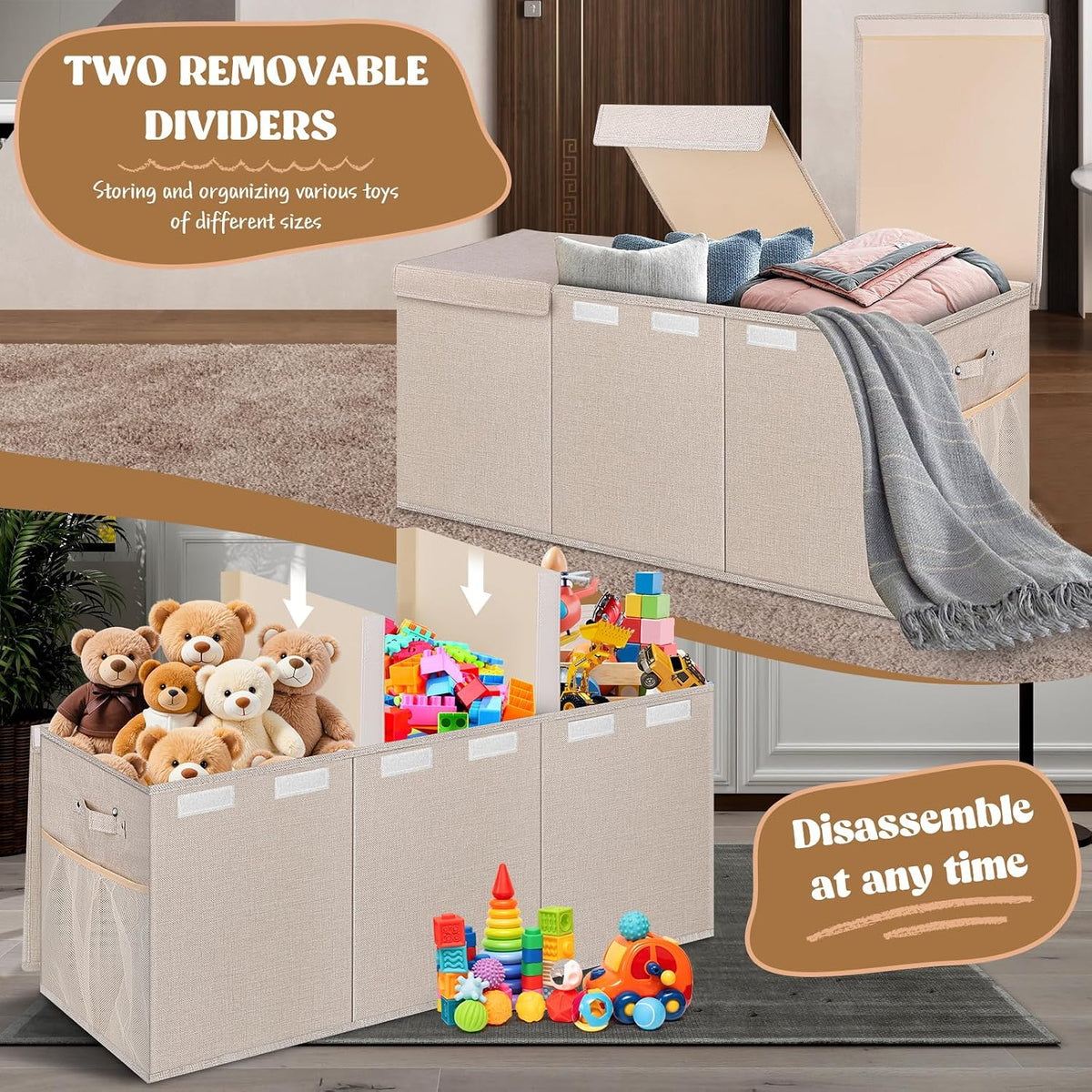 Extra Large Toy Box with Lids, Collapsible Storage Bin, 38"x16"x14",Black