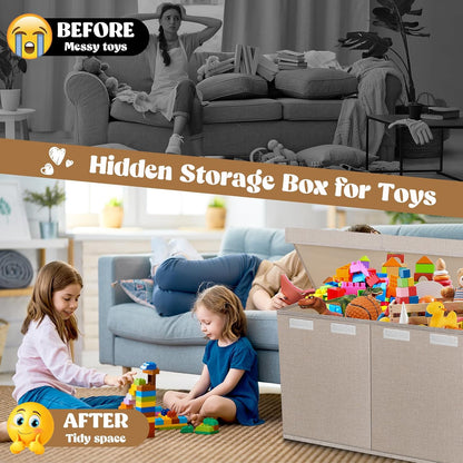 Extra Large Toy Box with Lids, Collapsible Storage Bin, 38"x16"x14",Black