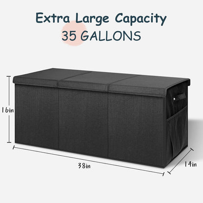 Extra Large Toy Box with Lids, Collapsible Storage Bin, 38"x16"x14",Black