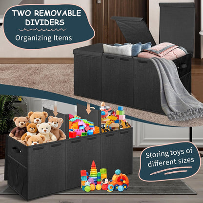 Extra Large Toy Box with Lids, Collapsible Storage Bin, 38"x16"x14",Black