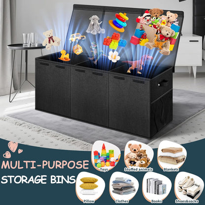 Extra Large Toy Box with Lids, Collapsible Storage Bin, 38"x16"x14",Black