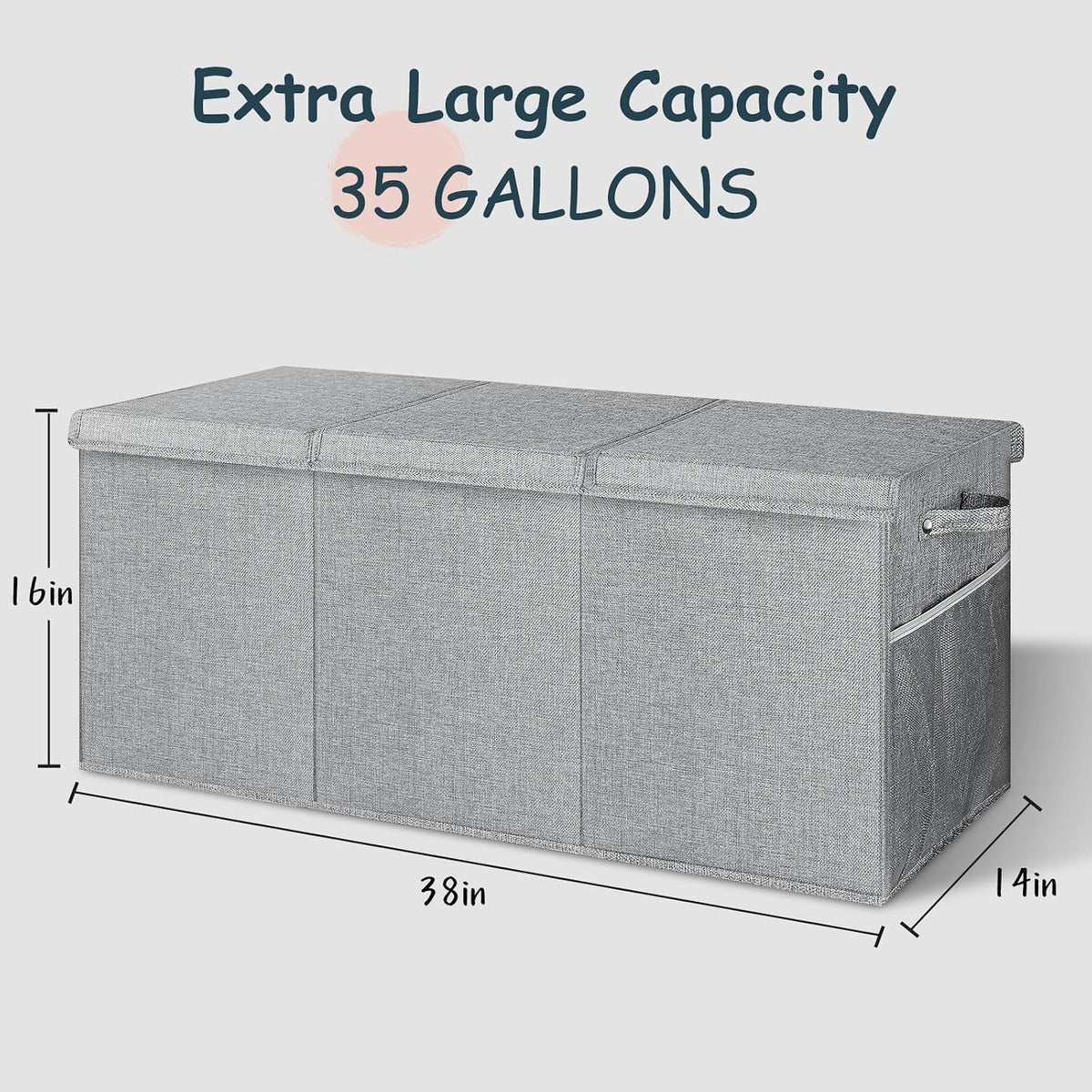 Extra Large Toy Box with Lids, Collapsible Storage Bin, 38"x16"x14",Black