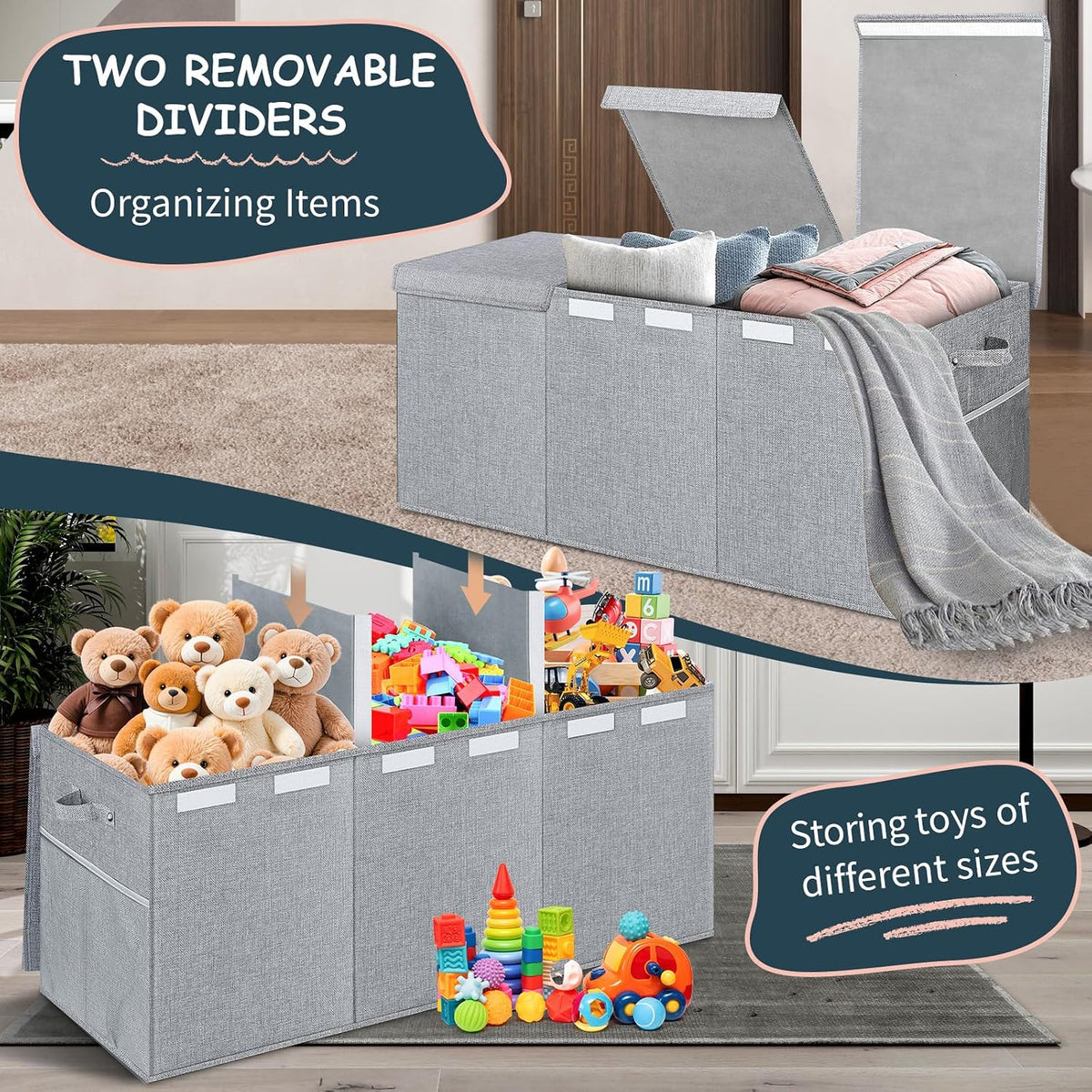 Extra Large Toy Box with Lids, Collapsible Storage Bin, 38"x16"x14",Black