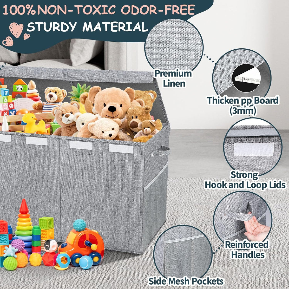 Extra Large Toy Box with Lids, Collapsible Storage Bin, 38"x16"x14",Black