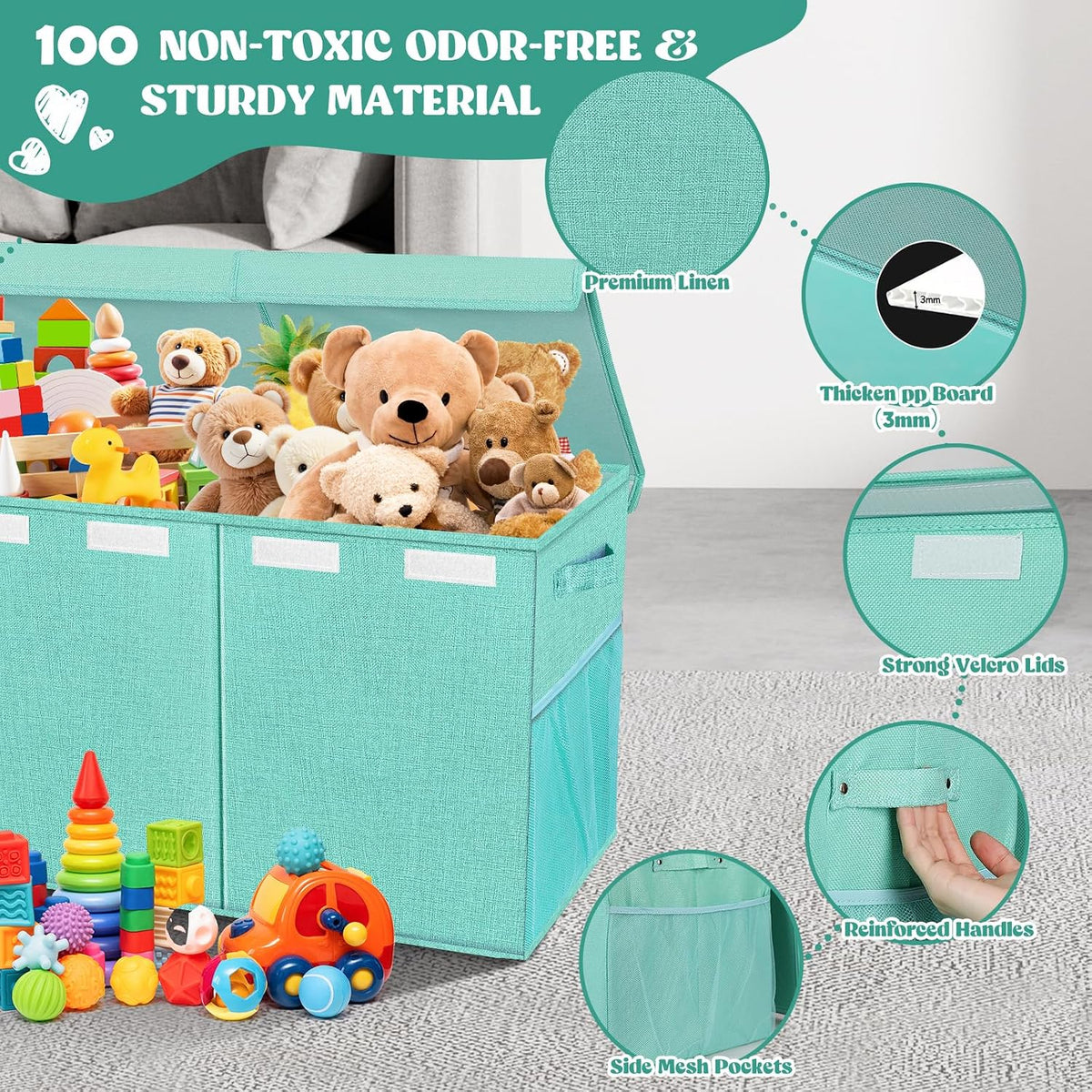 Extra Large Toy Box with Lids, Collapsible Storage Bin, 38"x16"x14",Black