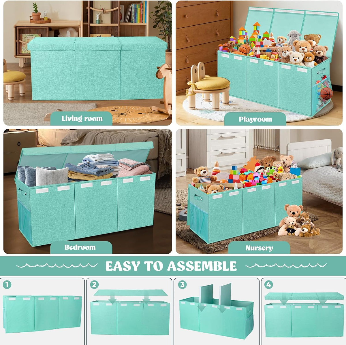 Extra Large Toy Box with Lids, Collapsible Storage Bin, 38"x16"x14",Black