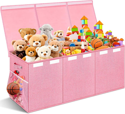 Extra Large Toy Box with Lids, Collapsible Storage Bin, 38"x16"x14",Black