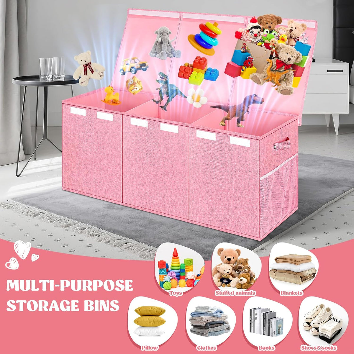 Extra Large Toy Box with Lids, Collapsible Storage Bin, 38"x16"x14",Black