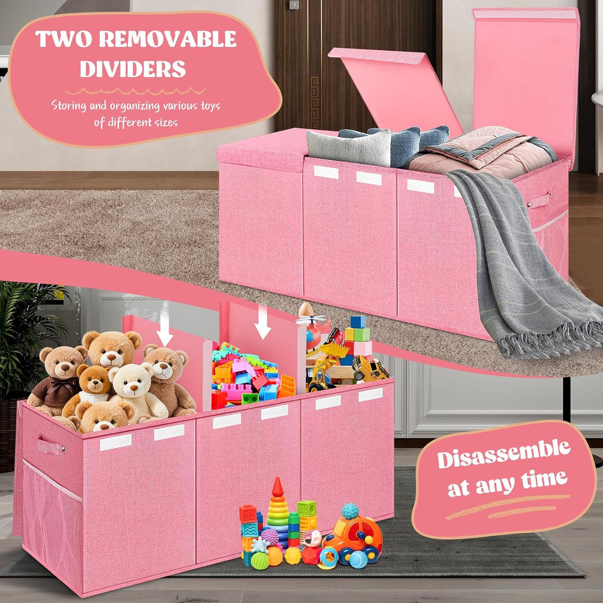Extra Large Toy Box with Lids, Collapsible Storage Bin, 38"x16"x14",Black