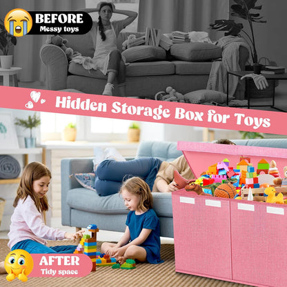 Extra Large Toy Box with Lids, Collapsible Storage Bin, 38"x16"x14",Black