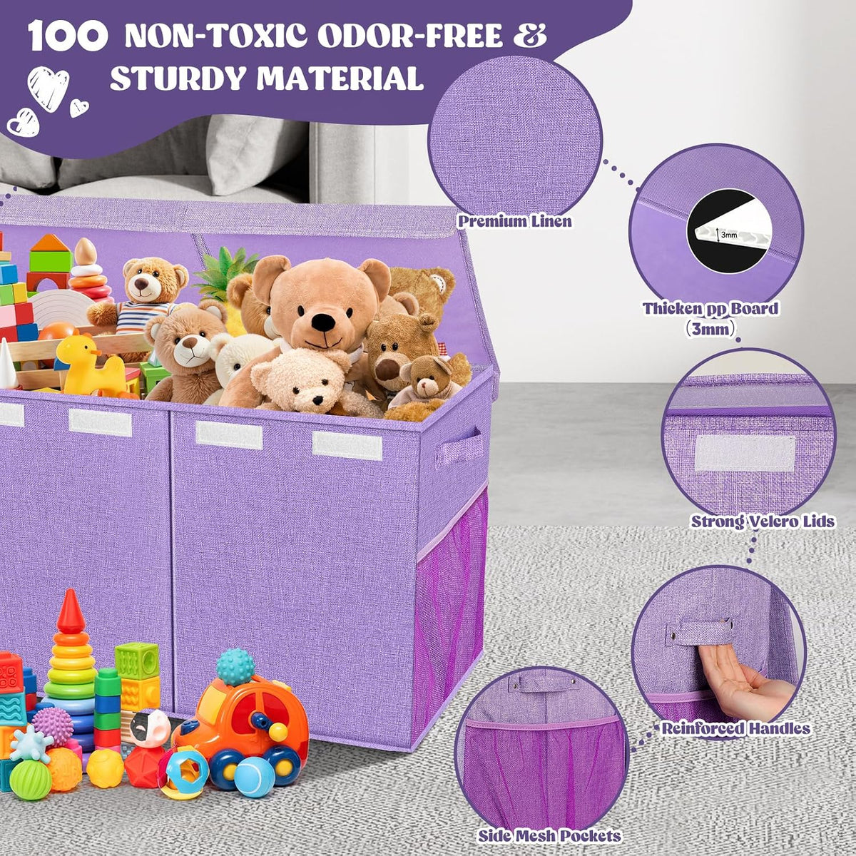Extra Large Toy Box with Lids, Collapsible Storage Bin, 38"x16"x14",Black