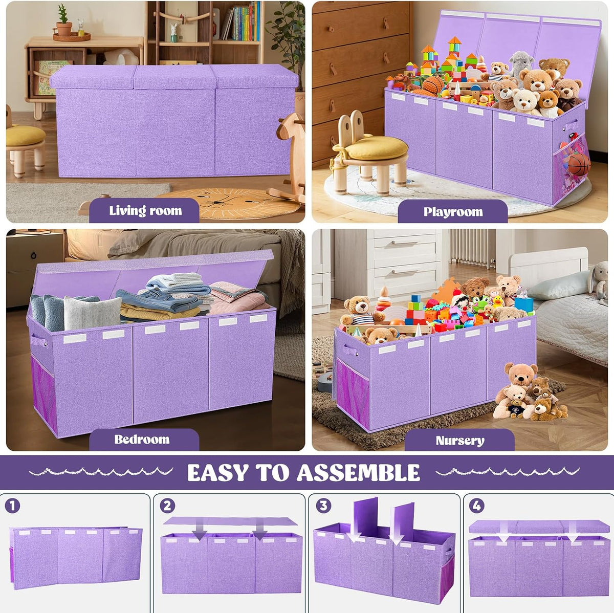 Extra Large Toy Box with Lids, Collapsible Storage Bin, 38"x16"x14",Black