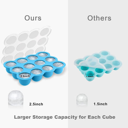 Baby Food Storage Container, 12 Portions x 2.5oz - BPA Free Silicone Freezer Tray with Clip-On Lid for Breast Milk Storage, Homemade Baby Food, Vegetable & Fruit Purees - Blue