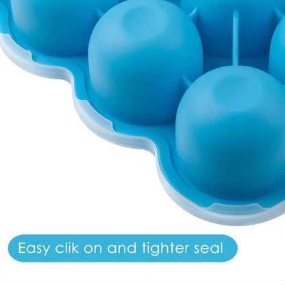 Baby Food Storage Container, 12 Portions x 2.5oz - BPA Free Silicone Freezer Tray with Clip-On Lid for Breast Milk Storage, Homemade Baby Food, Vegetable & Fruit Purees - Blue